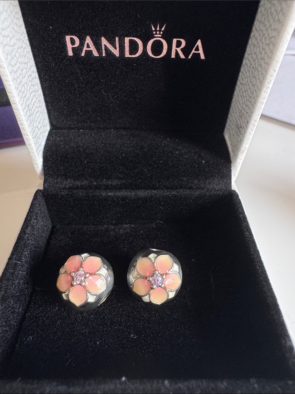 Pandora Pink Enamel Flower Stud charm clip